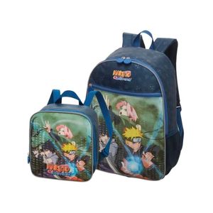Kit Mochila Costas Lancheira Térmica Escolar Infantil Naruto Shippuden Time 7 Azul