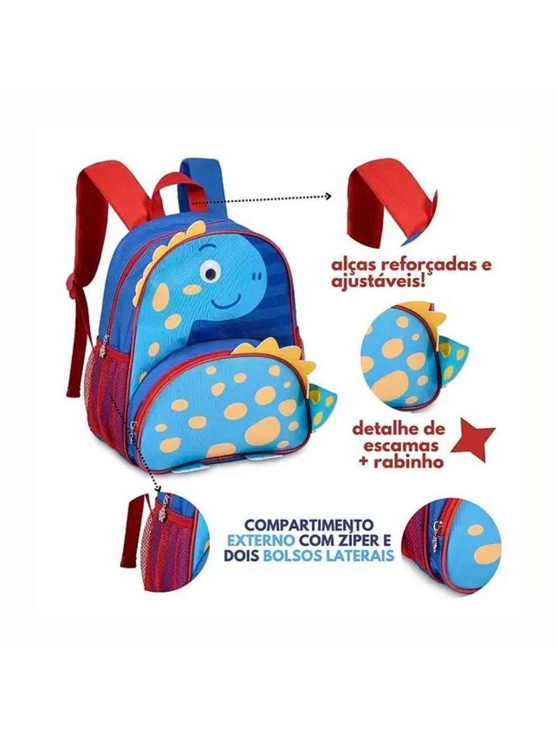 Mochila De Costas Dinossauro Azul Clio Pets 13 Cp24509d