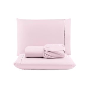 Jogo cama lençol unique casal padrão micro percal 400 fios ponto palito 3 peças - rosa