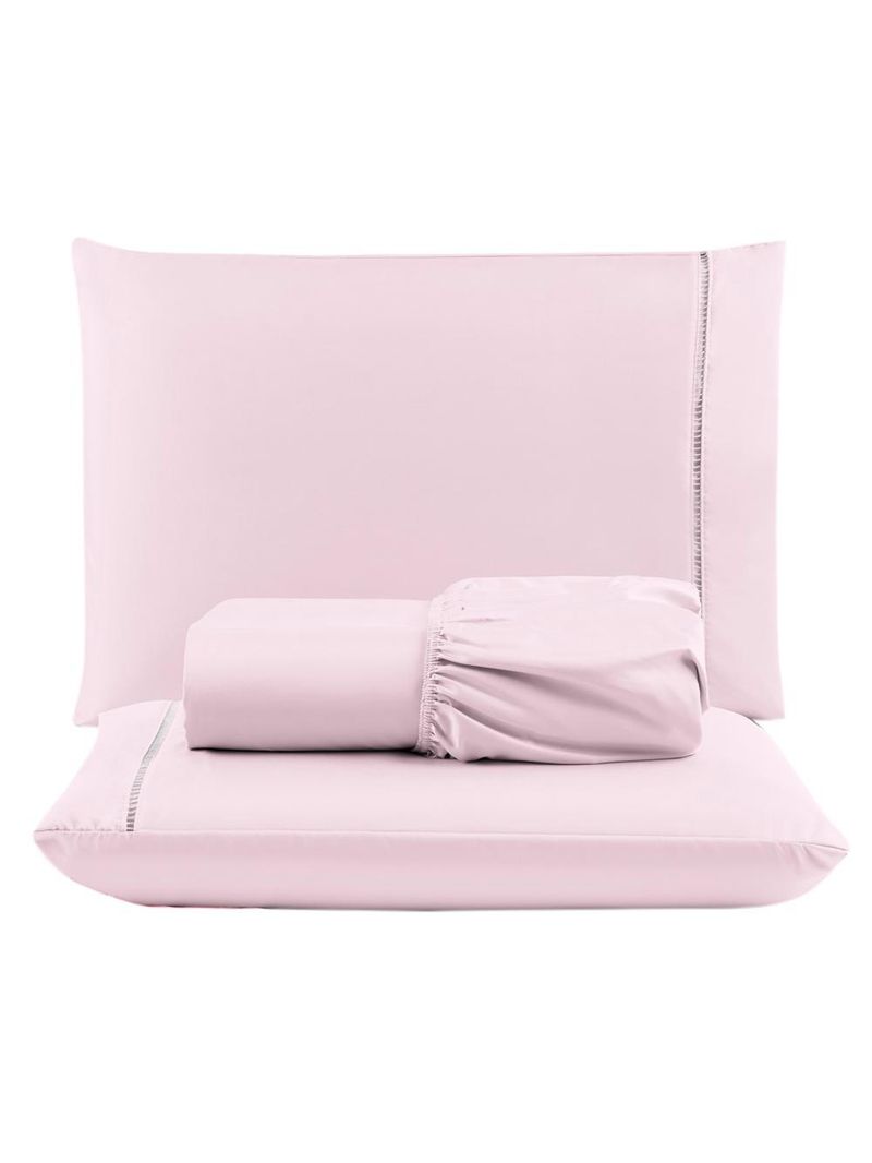 Jogo cama lençol unique casal padrão micro percal 400 fios ponto palito 3 peças - rosa
