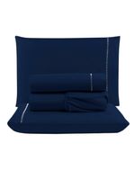 Jogo cama lençol unique king micro percal 400 fios ponto palito 4 peças - azul marinho