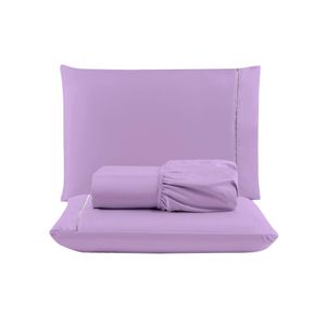 Jogo cama lençol unique casal padrão micro percal 400 fios ponto palito 3 peças - lilás
