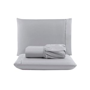 Jogo cama lençol unique casal padrão micro percal 400 fios ponto palito 3 peças - cinza