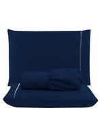 Jogo cama lençol unique casal padrão micro percal 400 fios ponto palito 3 peças - azul marinho