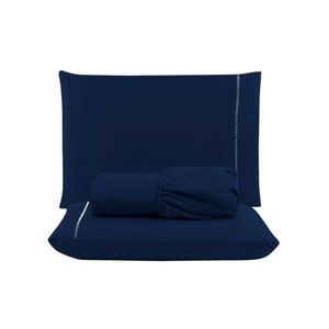 Jogo cama lençol unique casal padrão micro percal 400 fios ponto palito 3 peças - azul marinho