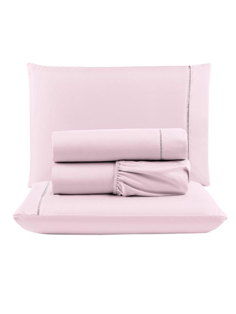 Jogo cama lençol unique casal padrão micro percal 400 fios ponto palito 4 peças - rosa
