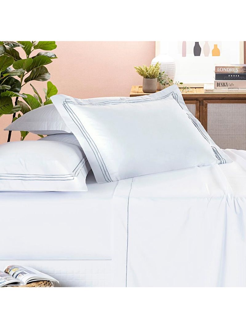 Jogo cama lençol trivio casal 400 fios bordado fronhas aba americana 4 peças branco