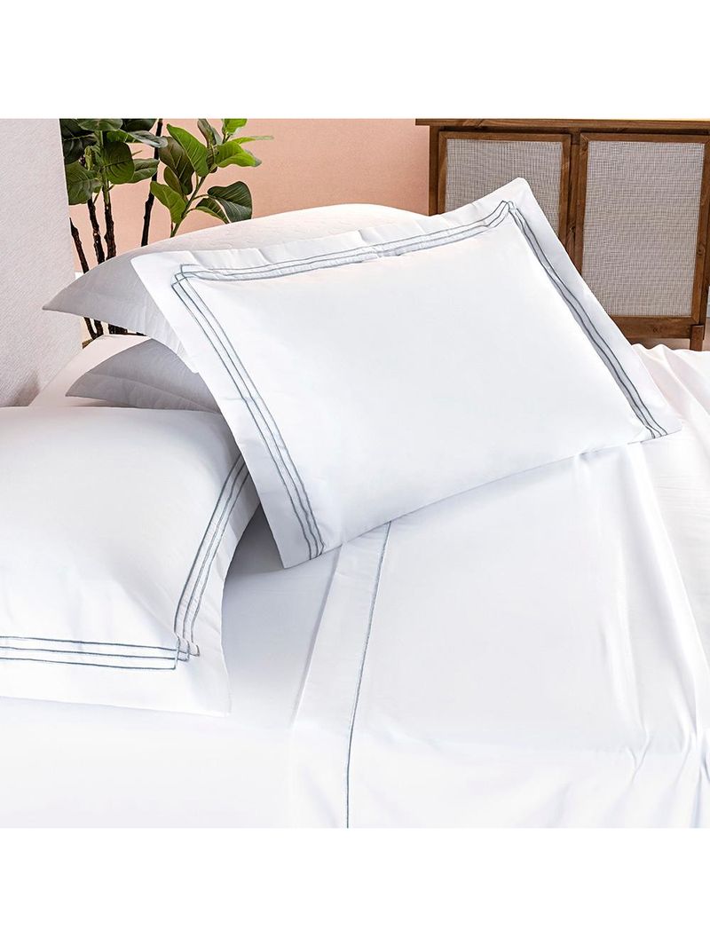 Jogo cama lençol trivio casal 400 fios bordado fronhas aba americana 4 peças branco