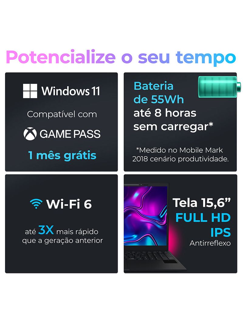 Notebook Positivo Vision R15M AMD® Ryzen 7-5825U Windows 11 Home 32GB 512GB SSD Wi-Fi 6 156” Full HD IPS Minitela - Preto