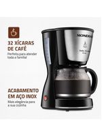 Cafeteira elétrica mondial dolce arome inox c-32i 32 xícaras - preta