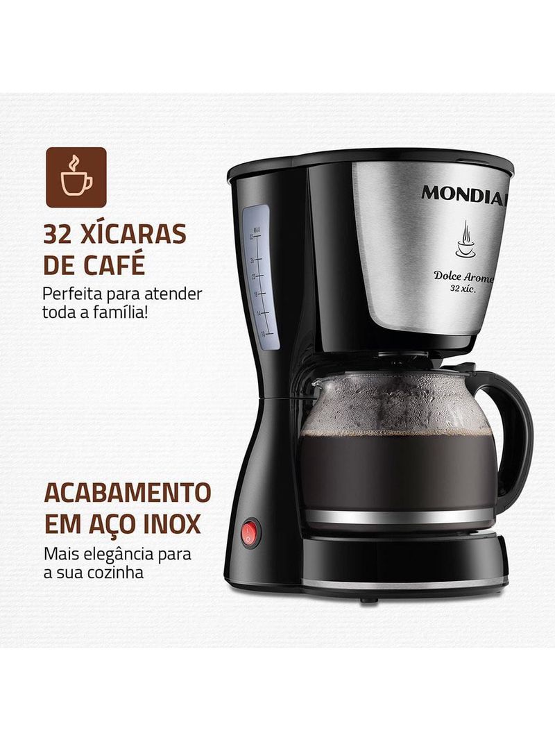 Cafeteira elétrica mondial dolce arome inox c-32i 32 xícaras - preta