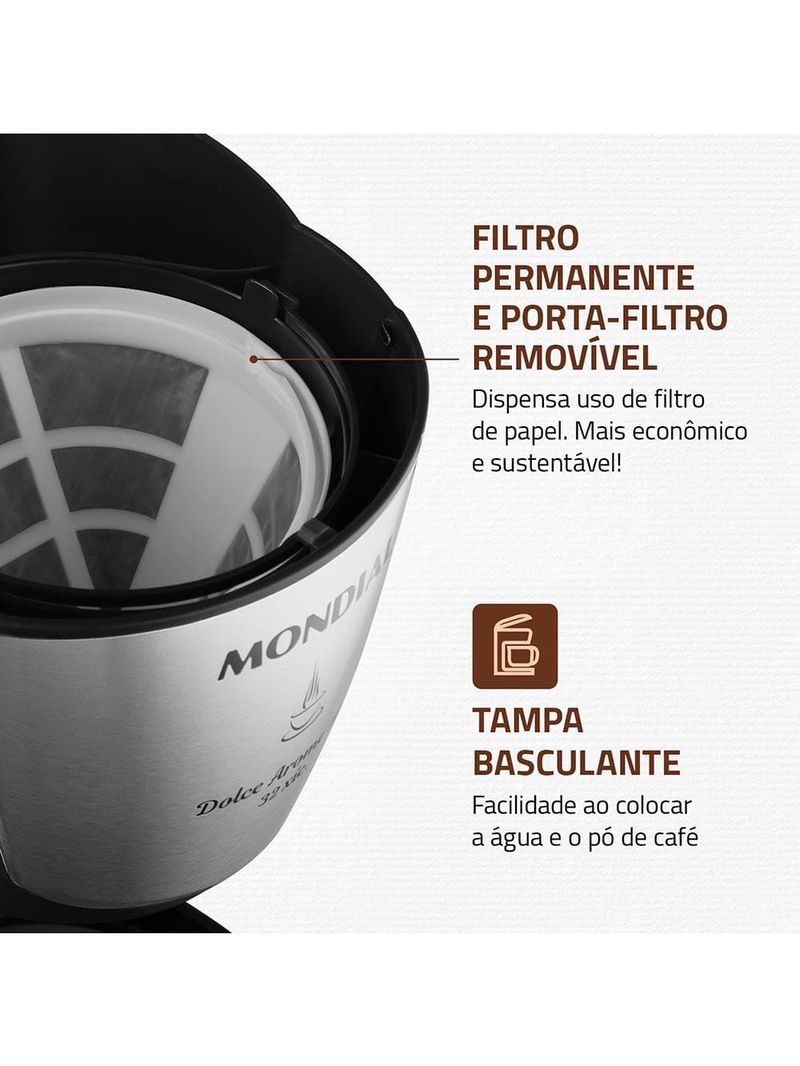 Cafeteira elétrica mondial dolce arome inox c-32i 32 xícaras - preta