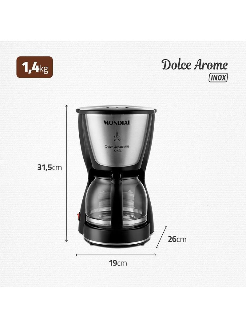 Cafeteira elétrica mondial dolce arome inox c-32i 32 xícaras - preta