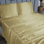 Jogo cama lençol splendore casal padrão cetim charmousse alto brilho 4 peças - dourado