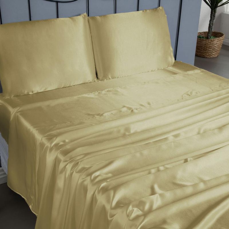 Jogo cama lençol splendore casal padrão cetim charmousse alto brilho 4 peças - dourado
