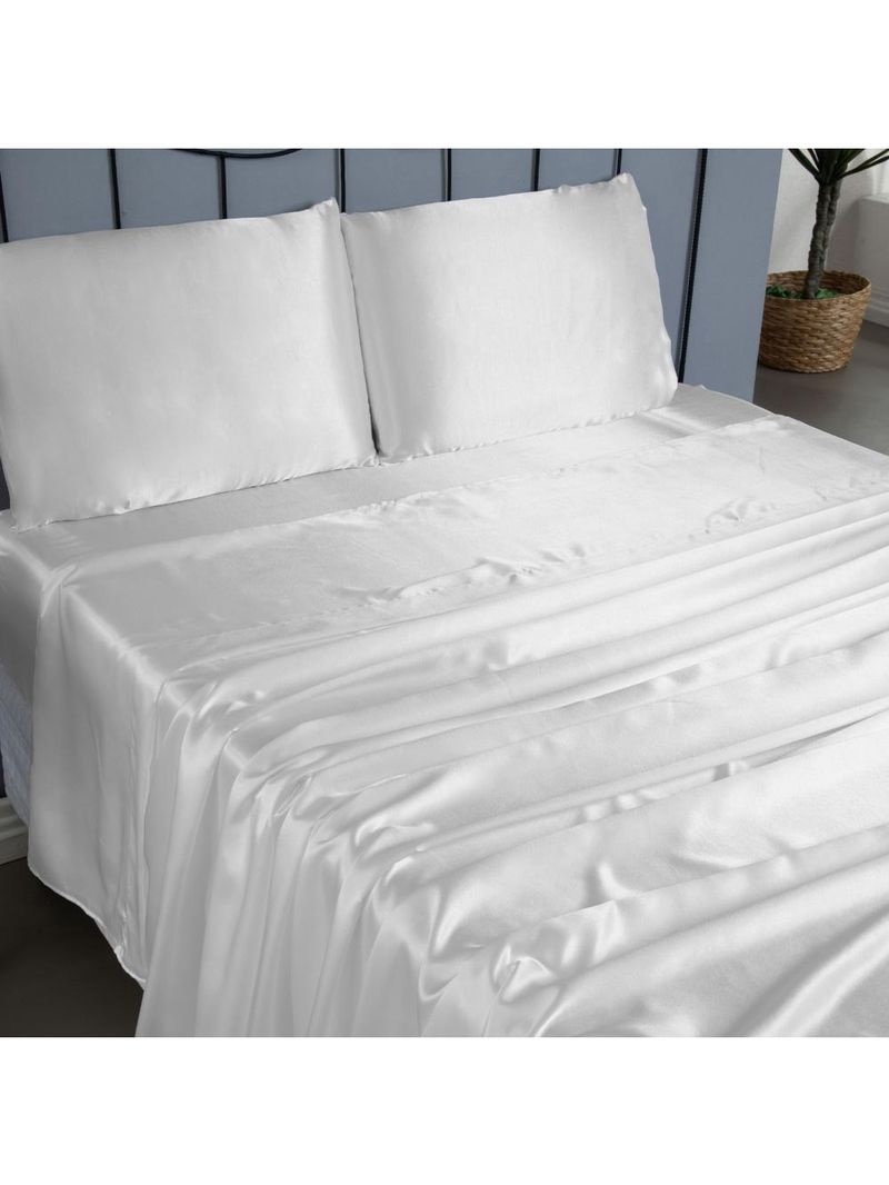 Jogo cama lençol splendore queen cetim charmousse alto brilho 4 peças - branco