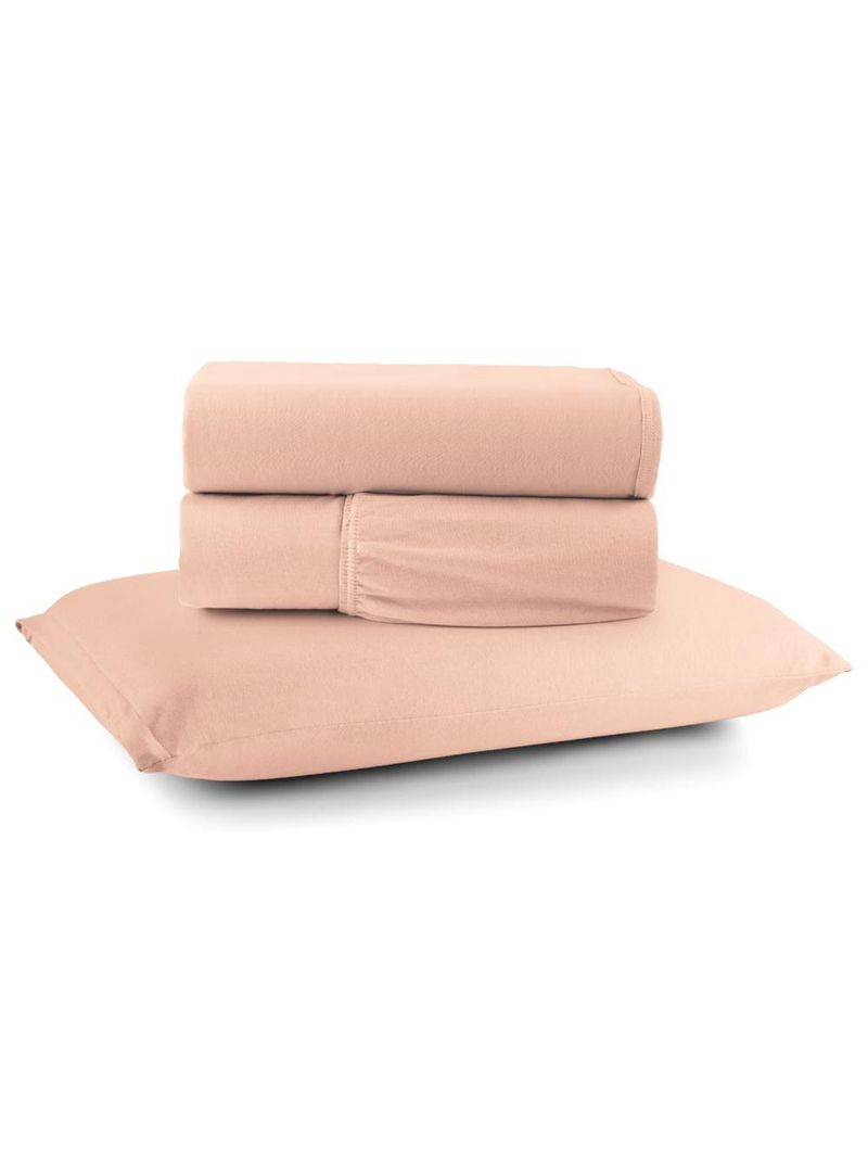 Jogo cama lençol sonnet solteiro malha lisa 100% algodão macio 3 peças - salmão
