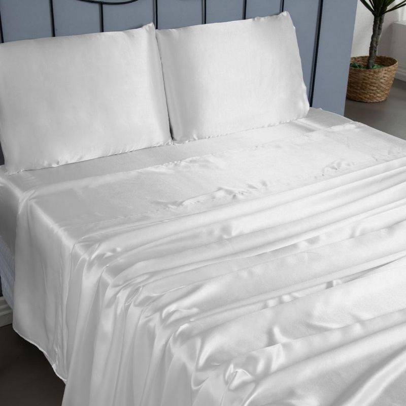 Jogo cama lençol splendore casal padrão cetim charmousse alto brilho 4 peças - branco