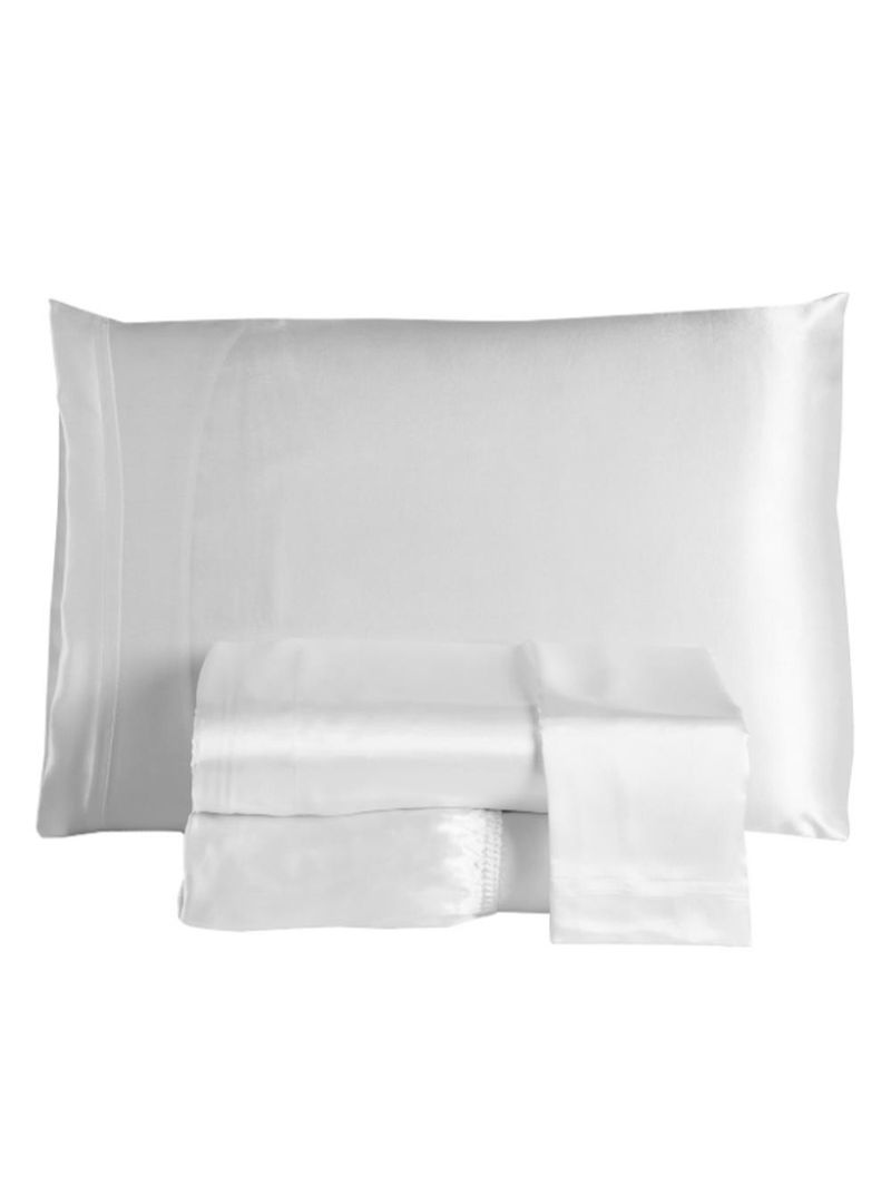 Jogo cama lençol splendore casal padrão cetim charmousse alto brilho 4 peças - branco