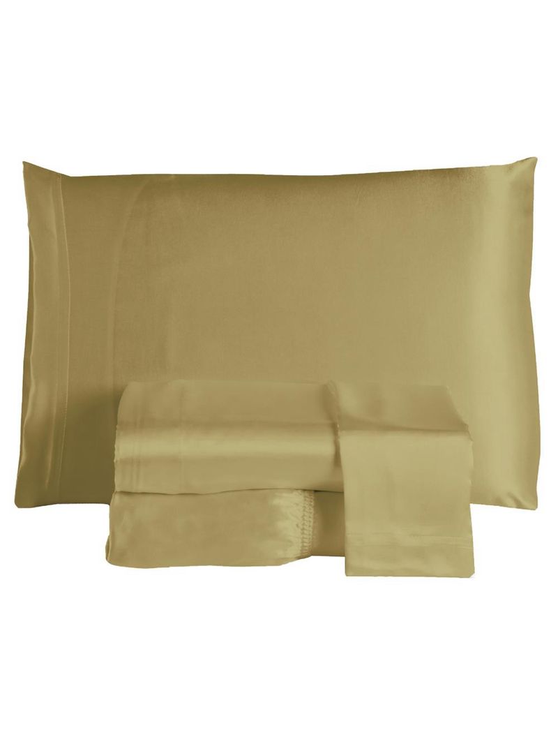 Jogo cama lençol splendore king cetim charmousse alto brilho 4 peças - dourado