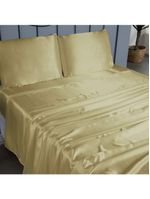 Jogo cama lençol splendore king cetim charmousse alto brilho 4 peças - dourado