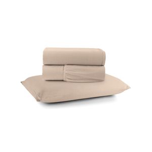 Jogo cama lençol sonnet solteiro malha lisa 100% algodão macio 3 peças - avelã