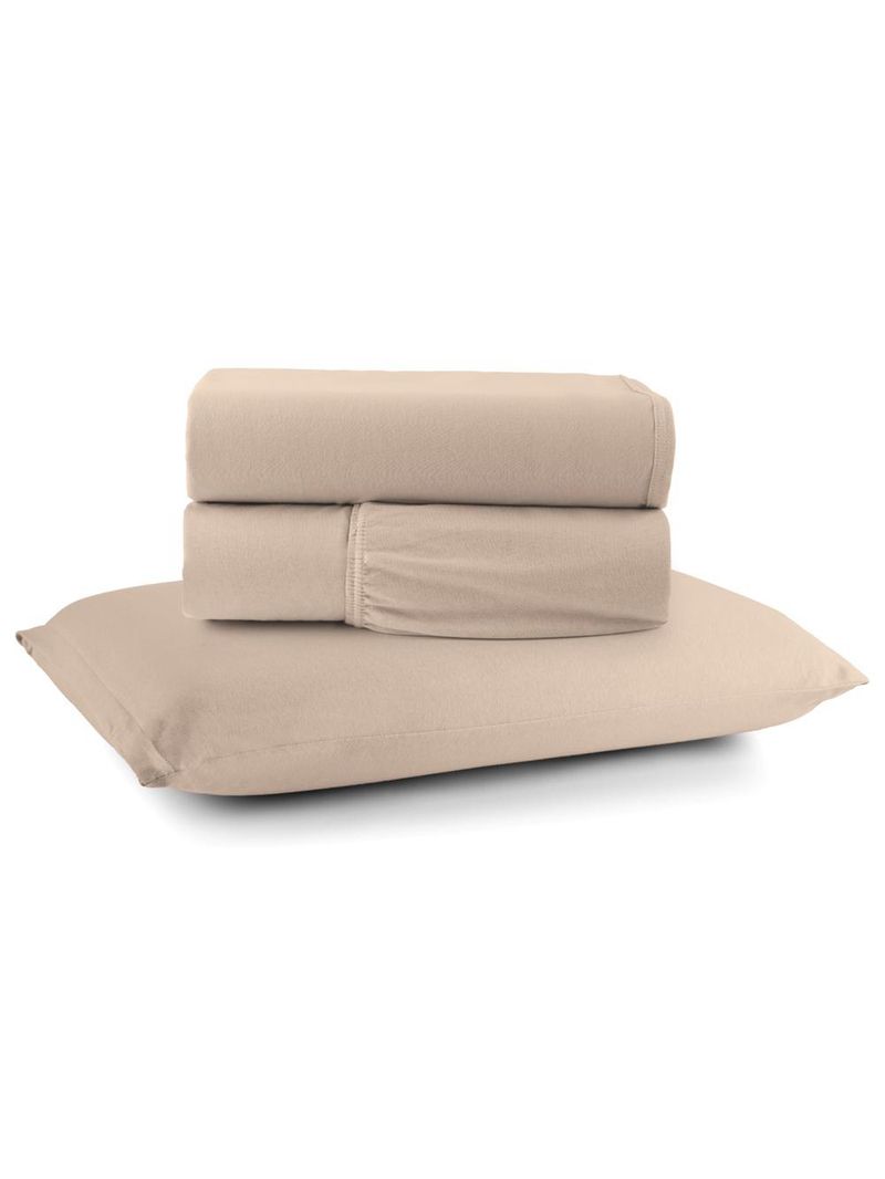 Jogo cama lençol sonnet solteiro malha lisa 100% algodão macio 3 peças - avelã