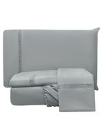 Jogo cama lençol trento queen guipir micro percal 300 fios c/ ponto infinito 4 peças - cinza