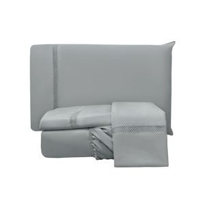 Jogo cama lençol trento queen guipir micro percal 300 fios c/ ponto infinito 4 peças - cinza