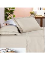 Jogo cama lençol trivio casal 400 fios bordado fronhas aba americana 4 peças bege