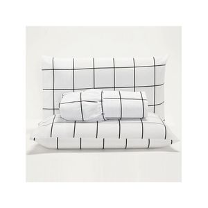 Jogo cama lençol square solteiro quadriculado percal 180 fios 2 peças - branco