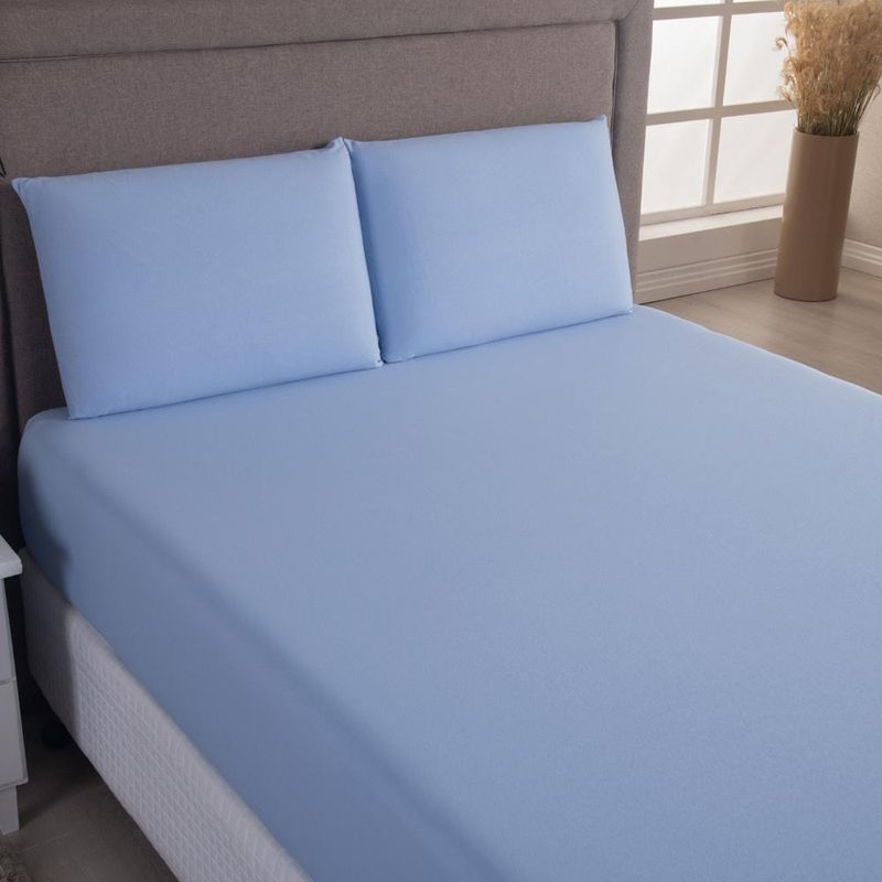 Jogo cama lençol sonnet solteiro malha lisa 100% algodão macio 2 peças - azul claro