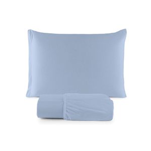 Jogo cama lençol sonnet solteiro malha lisa 100% algodão macio 2 peças - azul claro