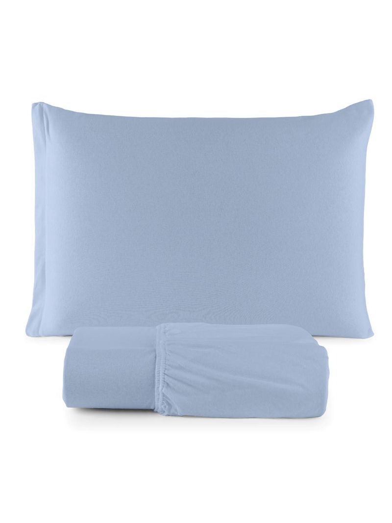 Jogo cama lençol sonnet solteiro malha lisa 100% algodão macio 2 peças - azul claro