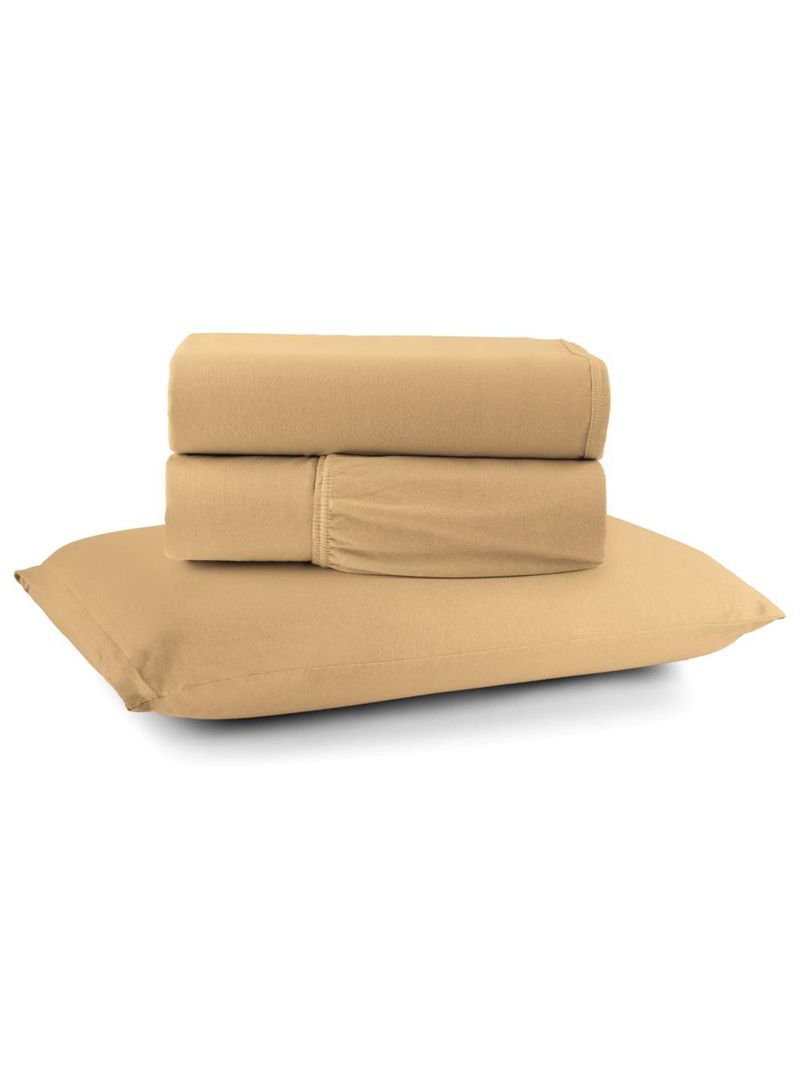 Jogo cama lençol sonnet solteiro malha lisa 100% algodão macio 3 peças - mostarda