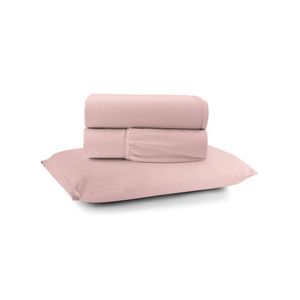 Jogo cama lençol sonnet solteiro malha lisa 100% algodão macio 3 peças - rosê