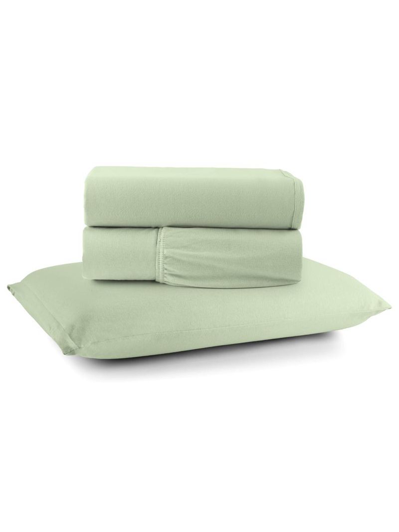 Jogo cama lençol sonnet solteiro malha lisa 100% algodão macio 3 peças - verde claro