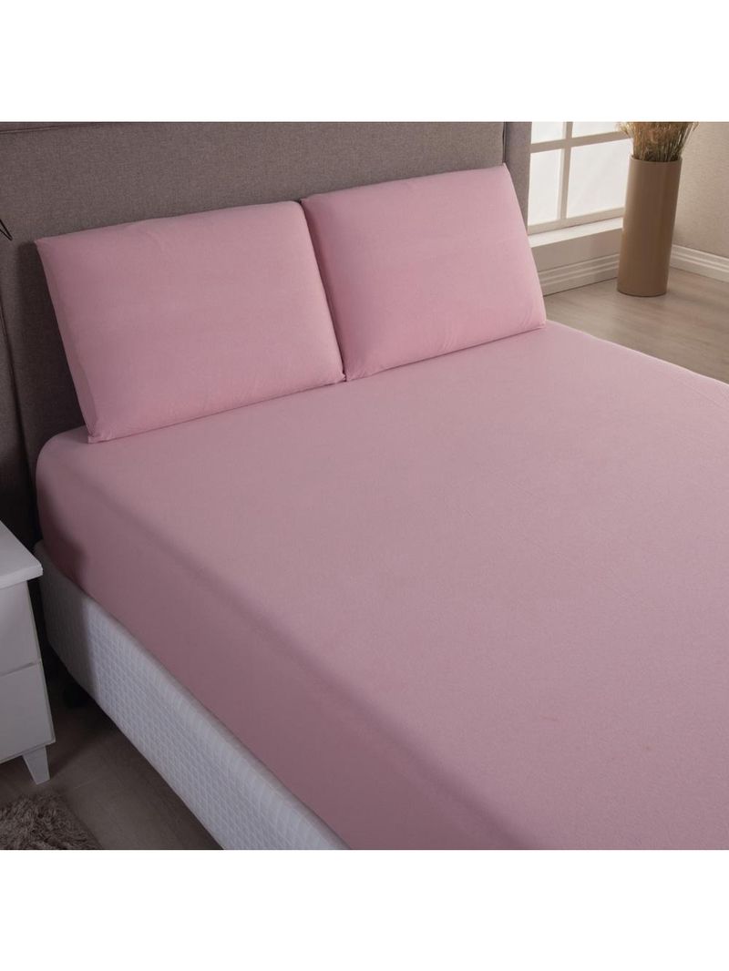 Jogo cama lençol sonnet solteiro malha lisa 100% algodão macio 2 peças - rosê