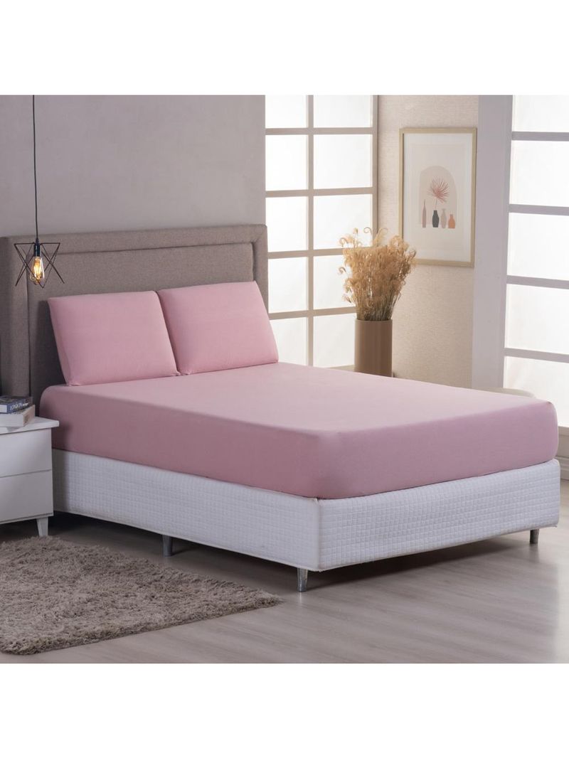 Jogo cama lençol sonnet solteiro malha lisa 100% algodão macio 2 peças - rosê