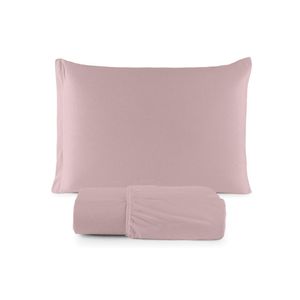 Jogo cama lençol sonnet solteiro malha lisa 100% algodão macio 2 peças - rosê