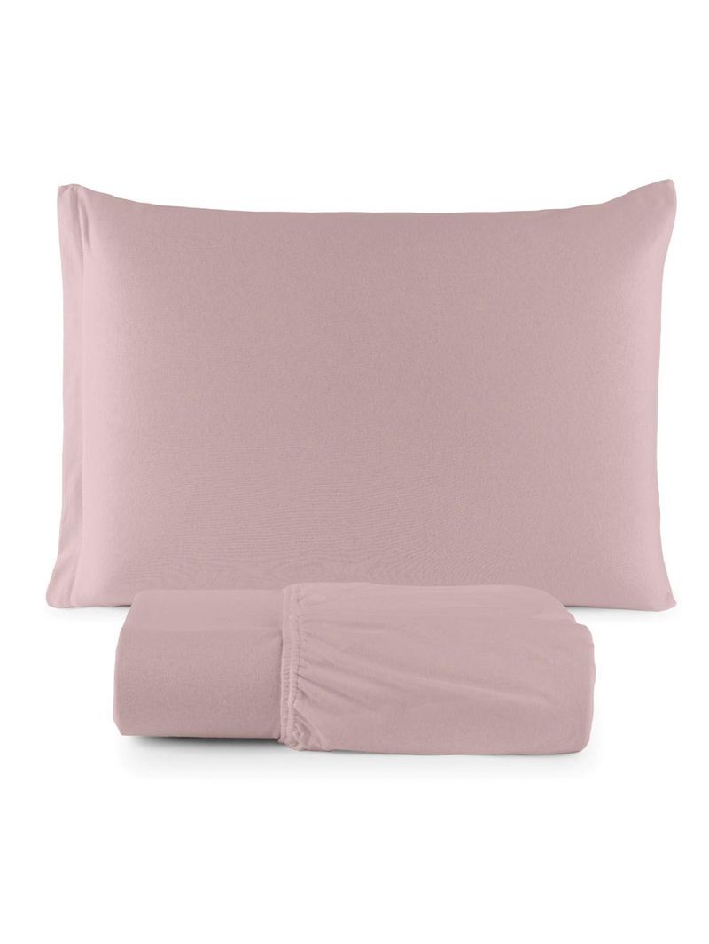 Jogo cama lençol sonnet solteiro malha lisa 100% algodão macio 2 peças - rosê