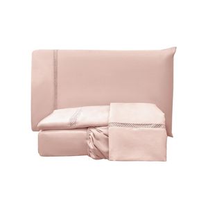 Jogo cama lençol trento queen guipir micro percal 300 fios c/ ponto infinito 4 peças - rosê
