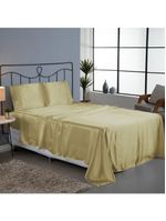 Jogo cama lençol splendore queen cetim charmousse alto brilho 4 peças - dourado