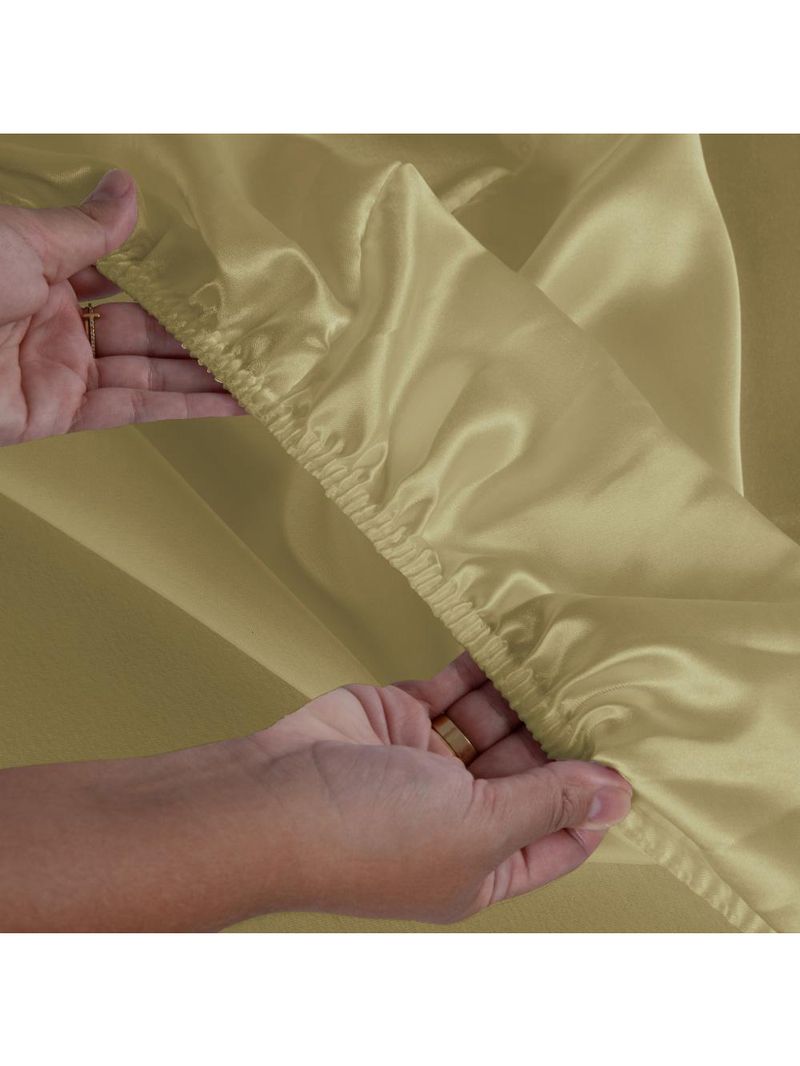 Jogo cama lençol splendore queen cetim charmousse alto brilho 4 peças - dourado