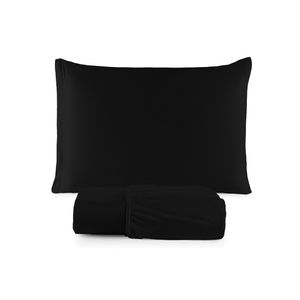 Jogo cama lençol sonnet solteiro malha lisa 100% algodão macio 2 peças - preto