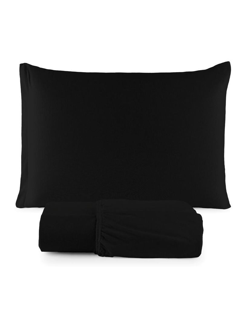 Jogo cama lençol sonnet solteiro malha lisa 100% algodão macio 2 peças - preto