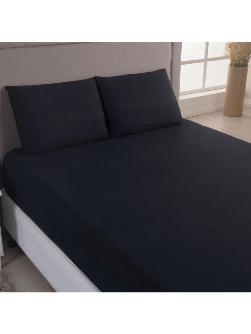 Jogo cama lençol sonnet solteiro malha lisa 100% algodão macio 2 peças - preto