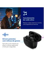 Fone de ouvido philips tat2500bk/00 intra-auricular true wireless bluetooth cancelamento de ruído 24h bateria preto