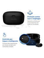 Fone de ouvido philips tat2500bk/00 intra-auricular true wireless bluetooth cancelamento de ruído 24h bateria preto