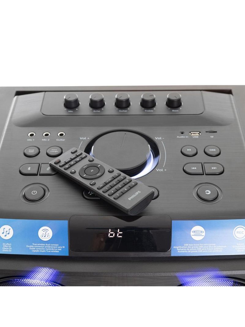Caixa de som philips party speaker tax5509 2400w bluetooth luzes led preta
